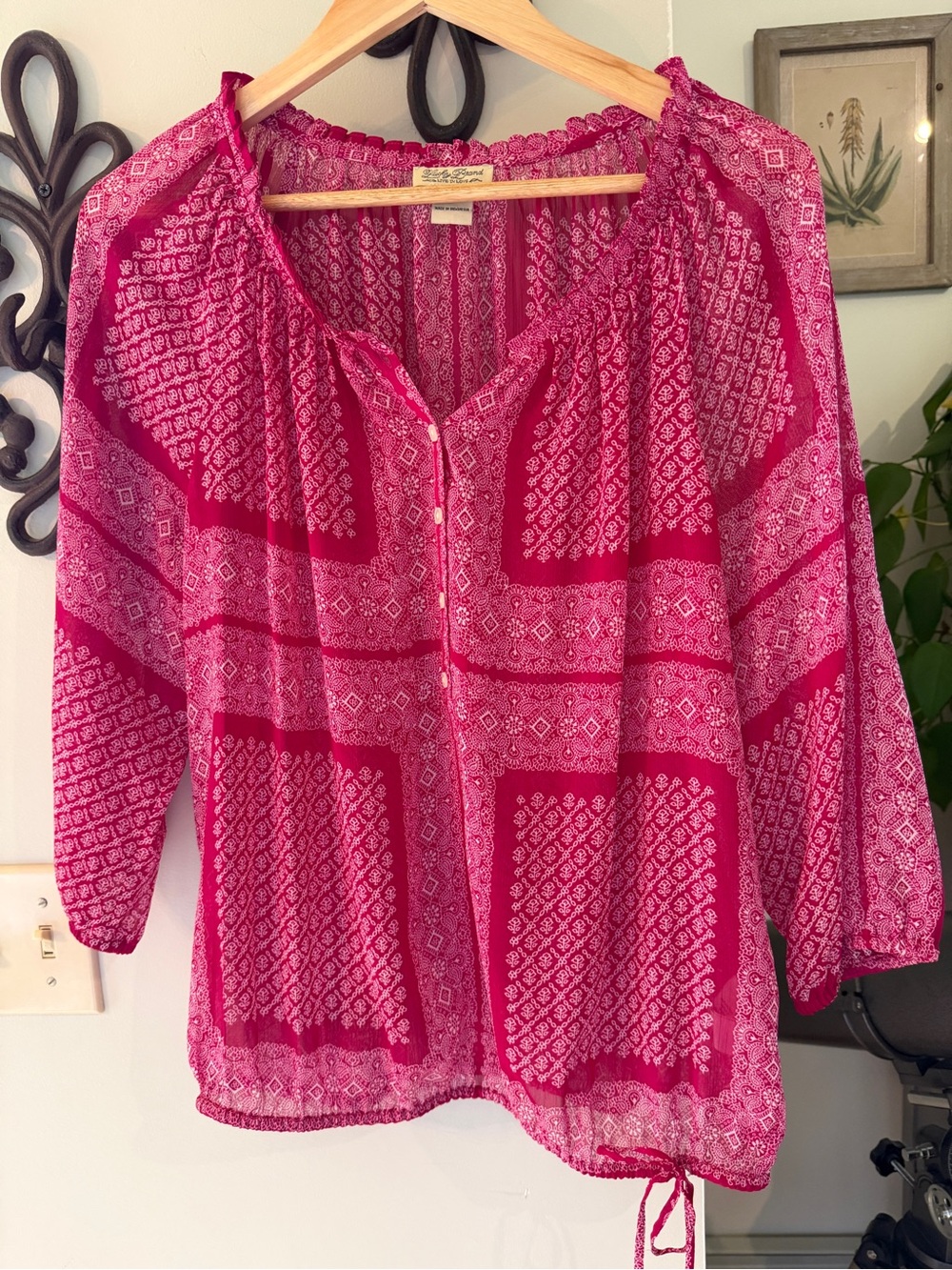 Lucky Brand Fuchsia Pink Patterned Peasant Tunic